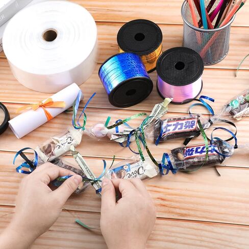 Candy Lei Making Kit for Graduation Party Favor Include 2 Inch x 1000 ft Poly Tubing 3 Rolls Curling Gift Ribbon Total 300 Yd/ 900 ft and Scissor for Hawaii Tropical Wedding DIY (Purple, Blue, Yellow) in Kuwait