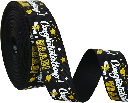TONIFUL Graduation Ribbon, 7/8 Inch 10 Yards Black Grosgrain Ribbon Congrats Grad Ribbon Class of 2024 Ribbons for Graduation Lie Congrats Grad Gift Wrapping Flowers Bouqutes Wrapping in Kuwait