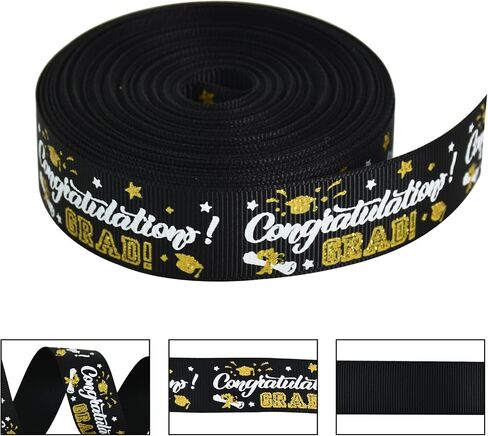 TONIFUL Graduation Ribbon, 7/8 Inch 10 Yards Black Grosgrain Ribbon Congrats Grad Ribbon Class of 2024 Ribbons for Graduation Lie Congrats Grad Gift Wrapping Flowers Bouqutes Wrapping in Kuwait
