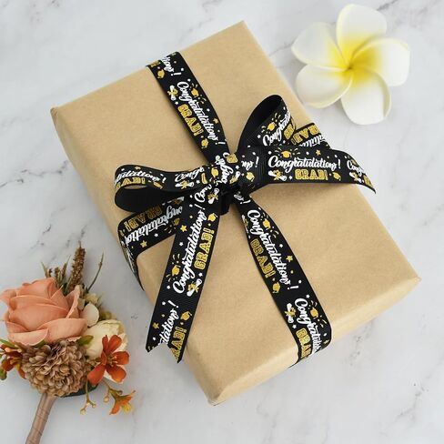 TONIFUL Graduation Ribbon, 7/8 Inch 10 Yards Black Grosgrain Ribbon Congrats Grad Ribbon Class of 2024 Ribbons for Graduation Lie Congrats Grad Gift Wrapping Flowers Bouqutes Wrapping in Kuwait