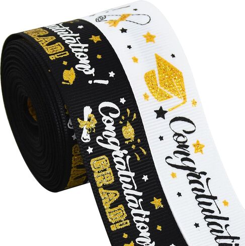 TONIFUL Graduation Ribbon, 7/8 Inch 10 Yards Black Grosgrain Ribbon Congrats Grad Ribbon Class of 2024 Ribbons for Graduation Lie Congrats Grad Gift Wrapping Flowers Bouqutes Wrapping in Kuwait