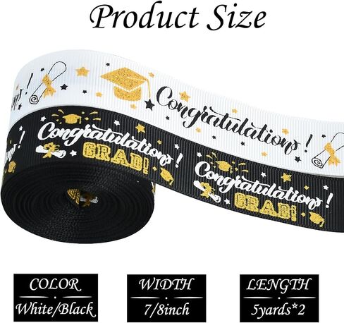 TONIFUL Graduation Ribbon, 7/8 Inch 10 Yards Black Grosgrain Ribbon Congrats Grad Ribbon Class of 2024 Ribbons for Graduation Lie Congrats Grad Gift Wrapping Flowers Bouqutes Wrapping in Kuwait