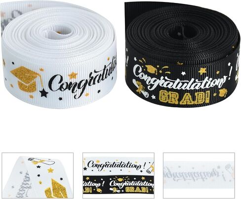 TONIFUL Graduation Ribbon, 7/8 Inch 10 Yards Black Grosgrain Ribbon Congrats Grad Ribbon Class of 2024 Ribbons for Graduation Lie Congrats Grad Gift Wrapping Flowers Bouqutes Wrapping in Kuwait