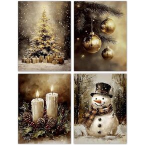 DOFQZ Winter Christmas Wall Art Prints Set of 4, Christmas Home Room Decor, Vintage Winter Xmas Pine Tree Forest Santa Cabin Posters for Home Bedroom Living Room Decor, 8x10 Unframed in Kuwait