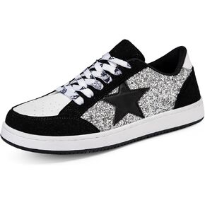 Women's Sparkly Star Fashion Sneakers Glitter Wedding Walking Casual Non Slip Retro Leather Shoes in Kuwait