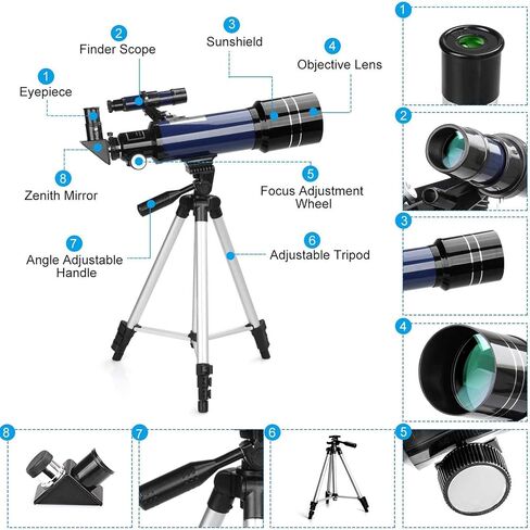 Kids Adult Astronomy Beginner 70mm Aperture Refractor Telescope with Tripod/Phone Adapter/Wire Shutter/Moon Filter/Backpack in Saudi Arabia
