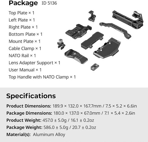 قفص SmallRig لـ Canon C80، تصميم معياري مع لوحة علوية، لوحات جانبية، لوحة سفلية، حاجز الناتو، مشبك كابل لـ HDMI، مع حامل حذاء بارد، فتحة ملولبة 1/4 بوصة - 20 و3/8 بوصة - 16، مفتاح ألين - 5810 in Saudi Arabia