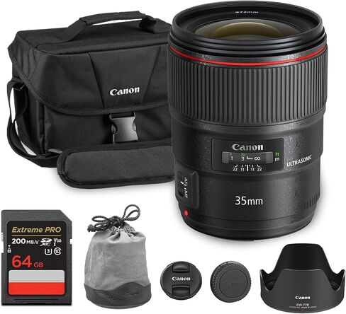 Canon EF 35mm f/1.4L II USM Lens | L-Series Wide-Angle Prime with Bright f/1.4 Aperture & Advanced Optics | Perfect for Weddings, Street & Low-Light Photography (9523B002) + Shoulder Bag + 64GB Card in Saudi Arabia