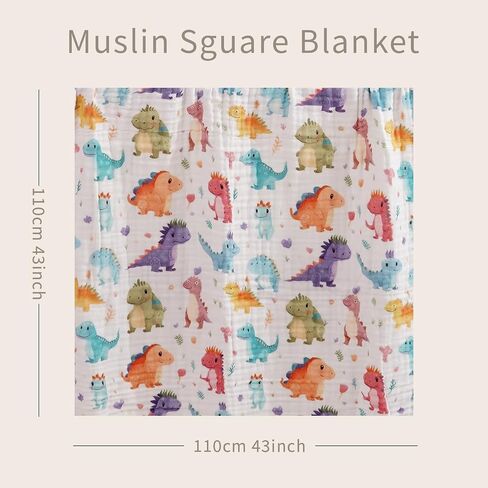 Muslin Swaddle Blankets 6-Layer Cotton Baby Blankets for Boys & Girls 43"X43"Inches Receiving Blankets,Soft Skin-Friendly Baby Crib Blanket,Breathable Quilt Bedspread(Jurassic Dinosaurs) in Saudi Arabia