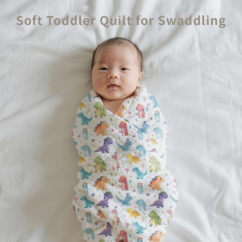 Muslin Swaddle Blankets 6-Layer Cotton Baby Blankets for Boys & Girls 43"X43"Inches Receiving Blankets,Soft Skin-Friendly Baby Crib Blanket,Breathable Quilt Bedspread(Jurassic Dinosaurs) in Saudi Arabia