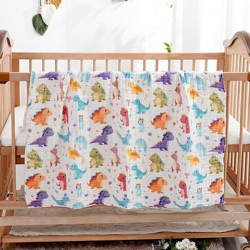 Muslin Swaddle Blankets 6-Layer Cotton Baby Blankets for Boys & Girls 43"X43"Inches Receiving Blankets,Soft Skin-Friendly Baby Crib Blanket,Breathable Quilt Bedspread(Jurassic Dinosaurs) in Saudi Arabia