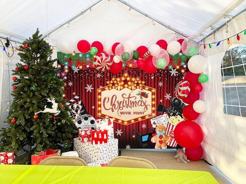BINQOO Christmas Movie Night Backdrop 7x5FT Christmas Movie Party Photography Background Winter Merry Xmas Holiday Decorations Banner Photo Shoot Props in Kuwait
