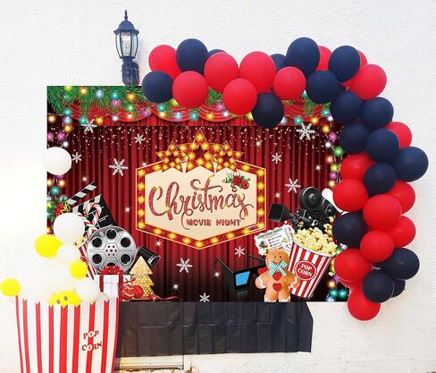 BINQOO Christmas Movie Night Backdrop 7x5FT Christmas Movie Party Photography Background Winter Merry Xmas Holiday Decorations Banner Photo Shoot Props in Kuwait
