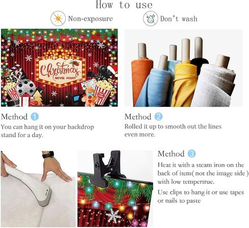 BINQOO Christmas Movie Night Backdrop 7x5FT Christmas Movie Party Photography Background Winter Merry Xmas Holiday Decorations Banner Photo Shoot Props in Kuwait