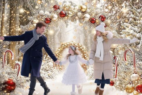 10x8 ft Christmas Cane Candy Photography Backdrop Winter Forest Xmas Tree Snow Scene Snowflake Background Wonderland Farmhouse New Year Kids Party Decoratins Photo Booth in Saudi Arabia