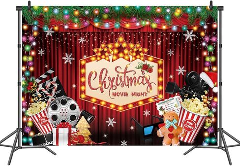 BINQOO Christmas Movie Night Backdrop 7x5FT Christmas Movie Party Photography Background Winter Merry Xmas Holiday Decorations Banner Photo Shoot Props in Kuwait
