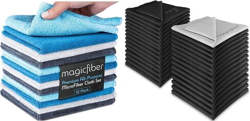 MagicFiber 42 PK - 12 Household Microfiber Cleaning Cloths + 30 Glasses Microfiber Cleaning Cloths - Premium Kitchen Towels and Glasses Wipes in Kuwait