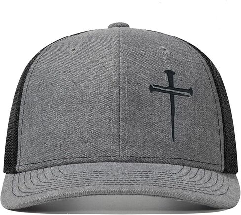 3 Nails Cross Trucker Hats for Men and Women, Three Nail Cross Baseball Cap Adjustable Snapback Faith Christian Gift for Dad and Mom,Mesh All Black in Kuwait