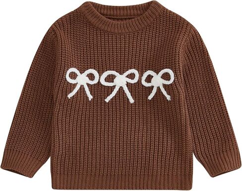 Toddler Girl Christmas Sweaters Long Sleeve Round Neck Bow Candy Cane Embroidery Tops Fall Winter Sweatshirts in Saudi Arabia