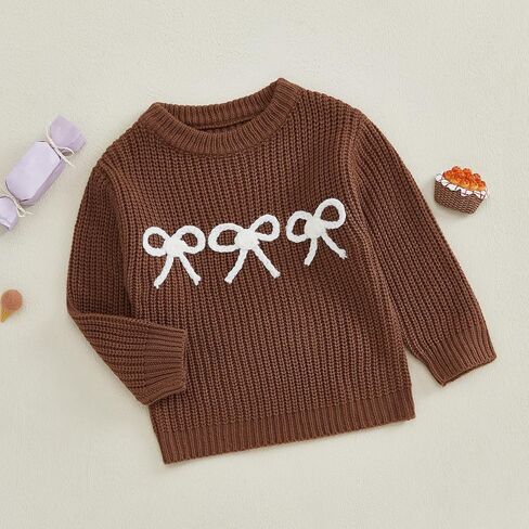 Toddler Girl Christmas Sweaters Long Sleeve Round Neck Bow Candy Cane Embroidery Tops Fall Winter Sweatshirts in Saudi Arabia