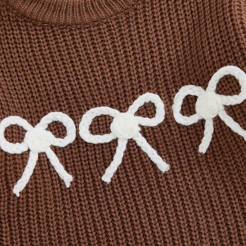 Toddler Girl Christmas Sweaters Long Sleeve Round Neck Bow Candy Cane Embroidery Tops Fall Winter Sweatshirts in Saudi Arabia