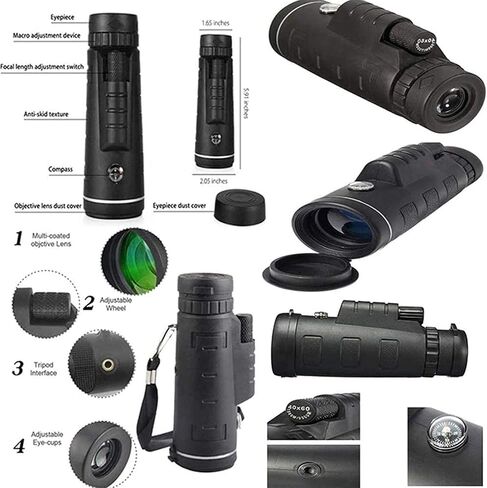 40x60 Monocular Telescope, Monocular HD Low - Light Visible Waterproof with Smartphone Adapter and Tripod, Suitable for Outdoor Hunting Camping in Saudi Arabia