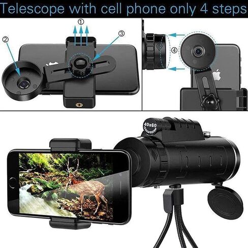 40x60 Monocular Telescope, Monocular HD Low - Light Visible Waterproof with Smartphone Adapter and Tripod, Suitable for Outdoor Hunting Camping in Saudi Arabia