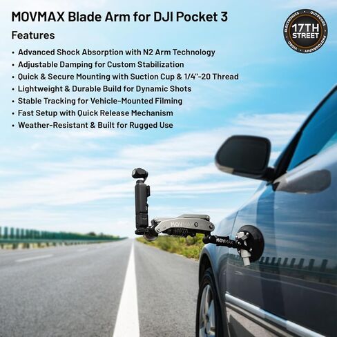 ذراع شفرة MOVMAX لـ DJI Pocket 3 - حامل تمديد مثبت ممتص للصدمات للحصول على لقطات سلسة وديناميكية، تصميم خفيف الوزن مع عازل اهتزاز MOVMAX ومجموعة قماش تنظيف الانتظار in Kuwait