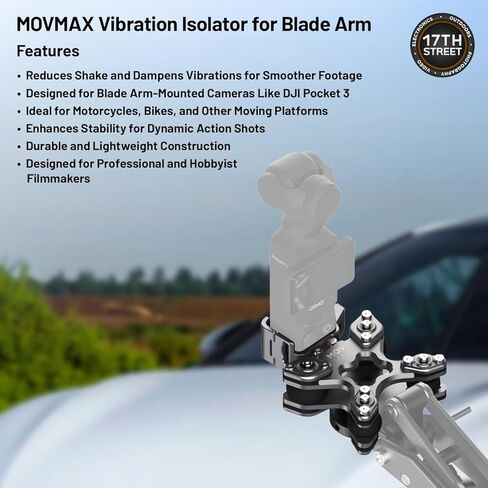 ذراع شفرة MOVMAX لـ DJI Pocket 3 - حامل تمديد مثبت ممتص للصدمات للحصول على لقطات سلسة وديناميكية، تصميم خفيف الوزن مع عازل اهتزاز MOVMAX ومجموعة قماش تنظيف الانتظار in Kuwait
