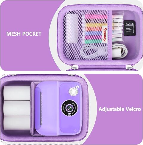 حقيبة حمل متوافقة مع Gofunly for LETSHAHA Kids Camera طباعة فورية، حقيبة تخزين كاميرا فيديو رقمية للأطفال مع حقيبة شبكية تناسب قلم الألوان، كابل، ورق طباعة ملفوف، بطاقة SD، أرجواني in Kuwait