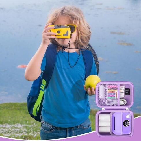 حقيبة حمل متوافقة مع Gofunly for LETSHAHA Kids Camera طباعة فورية، حقيبة تخزين كاميرا فيديو رقمية للأطفال مع حقيبة شبكية تناسب قلم الألوان، كابل، ورق طباعة ملفوف، بطاقة SD، أرجواني in Kuwait