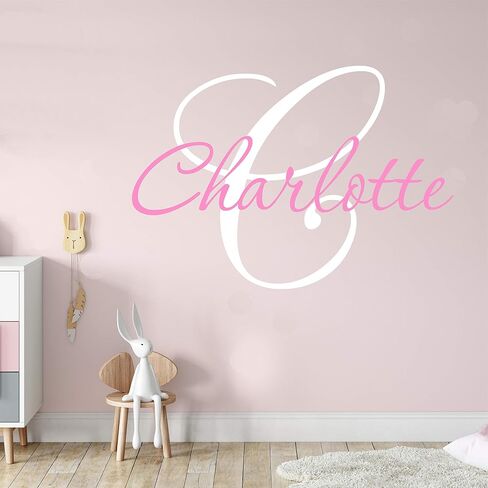Decor Designs Decals Nursery Girls Personalized Custom Name Vinyl Wall Art Decal Sticker, Bedroom Baby and Childrens Decor, (Multiple Size Choices) (Name with Initial) in Kuwait