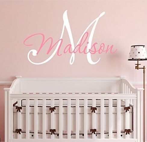 Decor Designs Decals Nursery Girls Personalized Custom Name Vinyl Wall Art Decal Sticker, Bedroom Baby and Childrens Decor, (Multiple Size Choices) (Name with Initial) in Kuwait