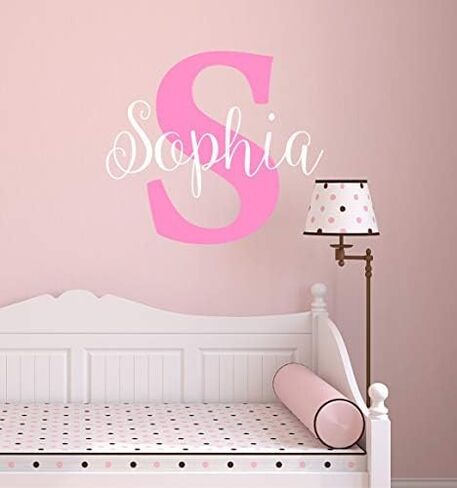 Decor Designs Decals Nursery Girls Personalized Custom Name Vinyl Wall Art Decal Sticker, Bedroom Baby and Childrens Decor, (Multiple Size Choices) (Name with Initial) in Kuwait