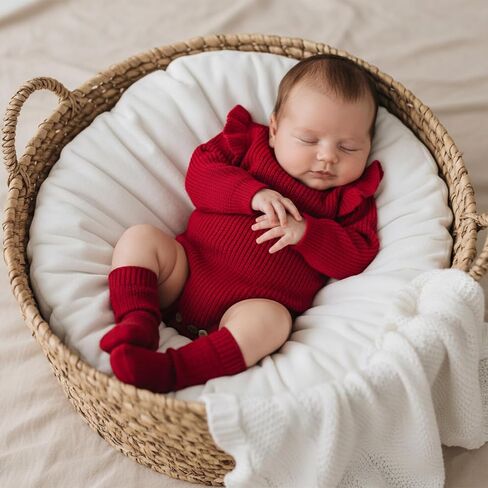 Baby Girl Sweater Bubble Romper Ruffle Long Sleeve Chunky Knit Solid Bodysuit Cute Newborn Infant Fall Winter Clothes in Kuwait