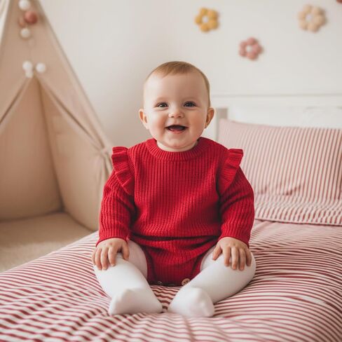 Baby Girl Sweater Bubble Romper Ruffle Long Sleeve Chunky Knit Solid Bodysuit Cute Newborn Infant Fall Winter Clothes in Kuwait