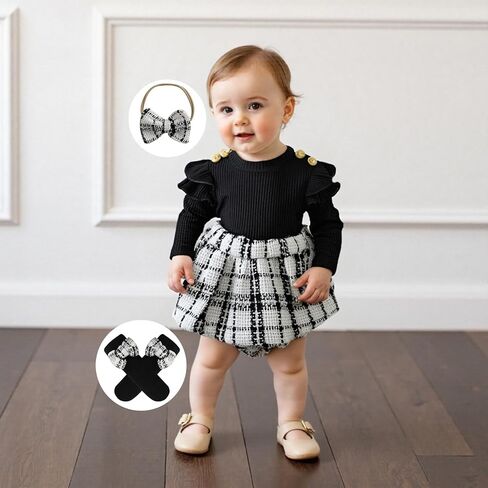 الوليد طفلة عطلة الزي طويلة الأكمام منقوشة تنورة رومبير اللباس عقال الجوارب مجموعة أزياء الخريف الشتاء الملابس in Kuwait