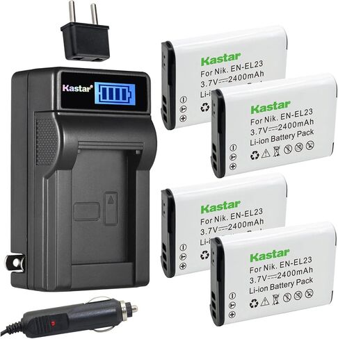 بطارية Kastar 4-Pack EN-EL23 وشاحن تيار متردد LCD متوافق مع بطارية Nikon EN-EL23، شاحن MH-67 MH-67P، Nikon Coolpix B700، Coolpix P600 P610 P610s، Coolpix P900 P900s، كاميرات Coolpix S810c in Saudi Arabia