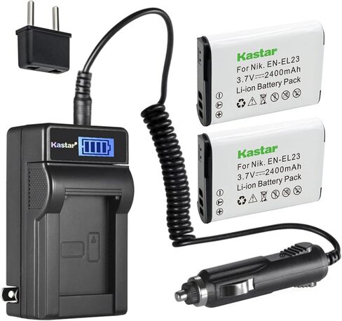 بطارية Kastar 4-Pack EN-EL23 وشاحن تيار متردد LCD متوافق مع بطارية Nikon EN-EL23، شاحن MH-67 MH-67P، Nikon Coolpix B700، Coolpix P600 P610 P610s، Coolpix P900 P900s، كاميرات Coolpix S810c in Saudi Arabia