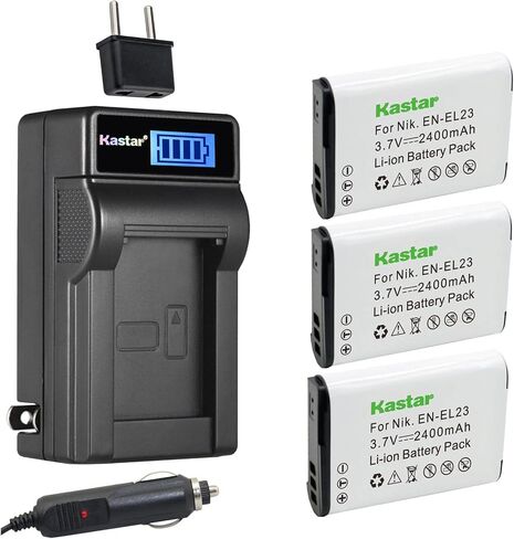 بطارية Kastar 4-Pack EN-EL23 وشاحن تيار متردد LCD متوافق مع بطارية Nikon EN-EL23، شاحن MH-67 MH-67P، Nikon Coolpix B700، Coolpix P600 P610 P610s، Coolpix P900 P900s، كاميرات Coolpix S810c in Saudi Arabia