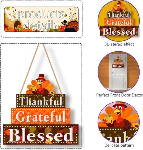Fall Thanksgiving Christmas Door Sign, Double-sided Printed Christmas And Thanksgiving Door Decorations, Reversible Wooden Welcome Xmas Fall Thanksgiving Decorations Indoor Outdoor in Saudi Arabia