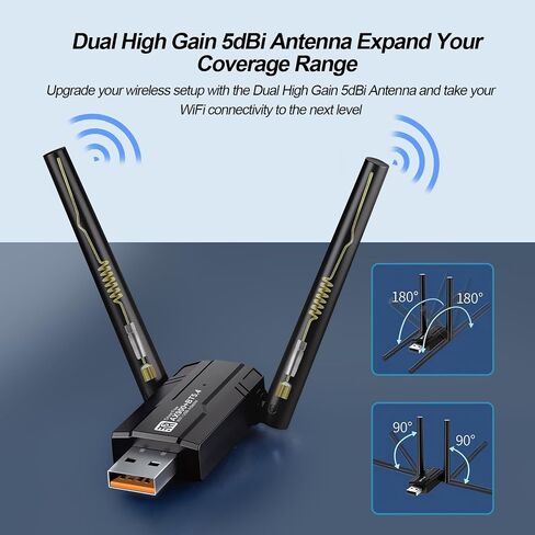 USB WiFi 6 محول Bluetooth لجهاز الكمبيوتر المكتبي ، AX900MBPS BAND 5/2.4GHz محول الشبكة اللاسلكية ， برنامج تشغيل مدمج للكمبيوتر/الكمبيوتر المحمول/سطح المكتب 4DBI المتوافق مع Windows 10/11 in Saudi Arabia