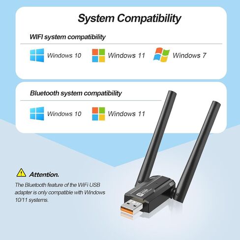 USB WiFi 6 محول Bluetooth لجهاز الكمبيوتر المكتبي ، AX900MBPS BAND 5/2.4GHz محول الشبكة اللاسلكية ， برنامج تشغيل مدمج للكمبيوتر/الكمبيوتر المحمول/سطح المكتب 4DBI المتوافق مع Windows 10/11 in Saudi Arabia