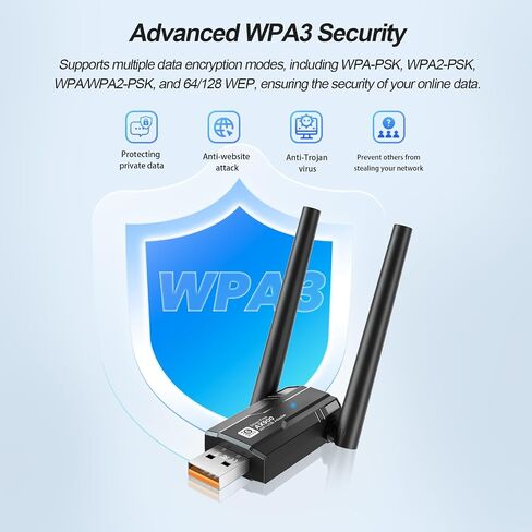 USB WiFi 6 محول Bluetooth لجهاز الكمبيوتر المكتبي ، AX900MBPS BAND 5/2.4GHz محول الشبكة اللاسلكية ， برنامج تشغيل مدمج للكمبيوتر/الكمبيوتر المحمول/سطح المكتب 4DBI المتوافق مع Windows 10/11 in Saudi Arabia