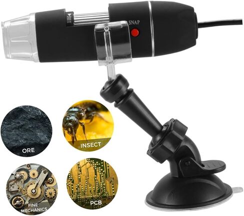 مجهر رقمي محمول USB مزود بمصابيح LED قابلة للتعديل ودعامة شفط سوداء لفحص دقيق للأشياء الصغيرة والتقاط صور الفيديو in Kuwait