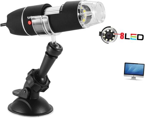 مجهر رقمي محمول USB مزود بمصابيح LED قابلة للتعديل ودعامة شفط سوداء لفحص دقيق للأشياء الصغيرة والتقاط صور الفيديو in Kuwait