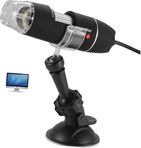 مجهر رقمي محمول USB مزود بمصابيح LED قابلة للتعديل ودعامة شفط سوداء لفحص دقيق للأشياء الصغيرة والتقاط صور الفيديو in Kuwait