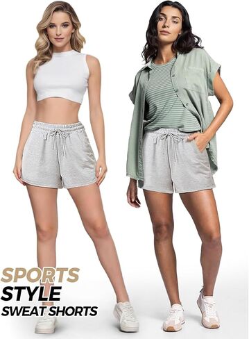Womens Sweat Shorts, Summer Lounge Cotton Drawstring Shorts with Pockets Athletic Running Active Elastic Shorts 2024 in Saudi Arabia
