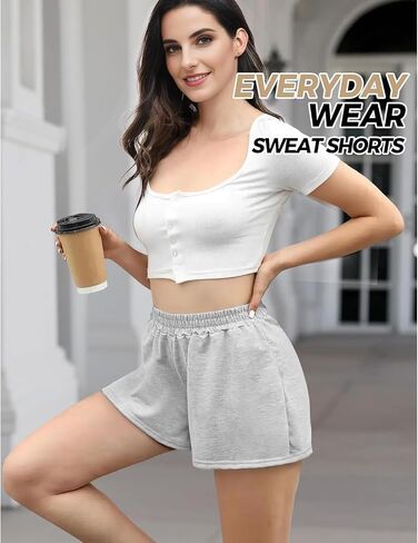 Womens Sweat Shorts, Summer Lounge Cotton Drawstring Shorts with Pockets Athletic Running Active Elastic Shorts 2024 in Saudi Arabia