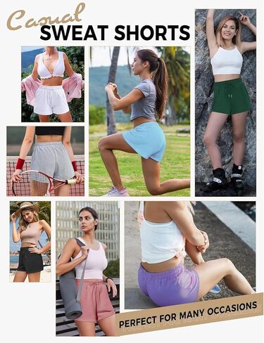 Womens Sweat Shorts, Summer Lounge Cotton Drawstring Shorts with Pockets Athletic Running Active Elastic Shorts 2024 in Saudi Arabia